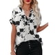 thumbnail image 2 of Tops de verano para mujer, estampados de flores, cuello en V, manga corta, camisa informal holgada elegante para mujer para fiesta, oficina, viajes, blanco M, 2 of 5