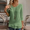 thumbnail image 4 of Top de encaje color crema,Camiseta de manga 3/4 para mujer, blusa informal de cuello redondo, tejido fino y transpirable, corte holgado para uso diario, sopatenor, 4 of 8