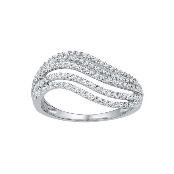 10kt White Gold Womens Round Diamond Ring Striped Band Ring 1/2 Cttw ...