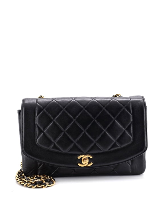 Pre-Owned Vintage Diana Flap Bag Quilted Lambskin Medium By Rebag