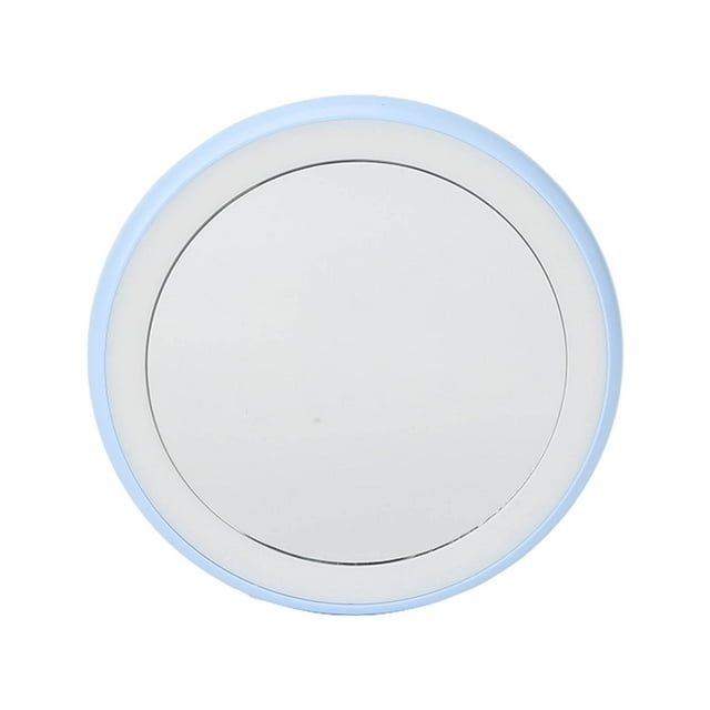 12pcs Light Chips LED Lighted Travel Makeup Mirror Round Shape Battery Version Compact Makeup Mirror Sky Blue