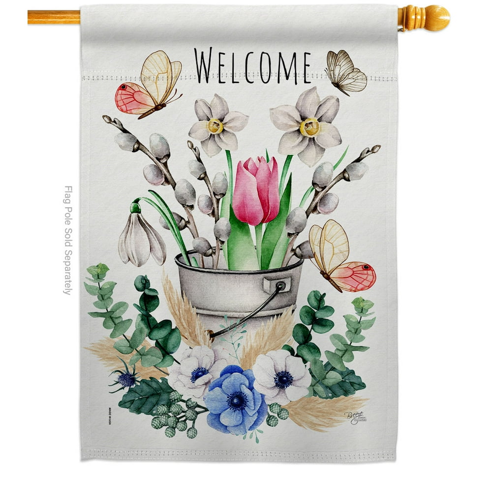 Spring Water Can House Flag Floral 28 X40 Double-Sided Decorative