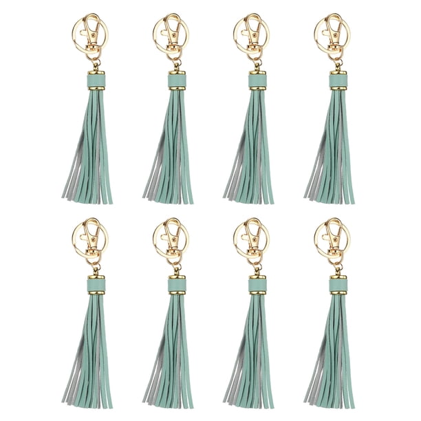 8pcs Borlas de Cuero PU, Charm de Borla de 6" con Anillos de Llavero para Hacer Joyería (Verde Oscuro)