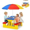 Kids Picnic Table with Removable Umbrella - Indoor & Outdoor Bench Set for Children - Portable Toddler Plastic Table for Patio and Backyard - Ideal Gift for Boys and Girls