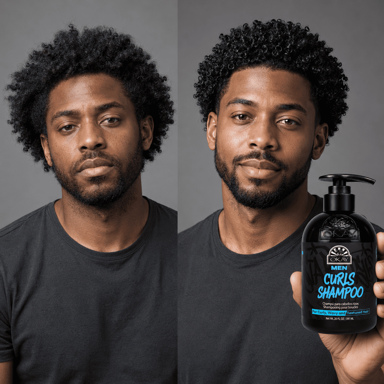 OKAY Men's Curly Hair Shampoo, Moisturizing Shampoo for Defined, Frizz-Free Curls, 20 fl oz
