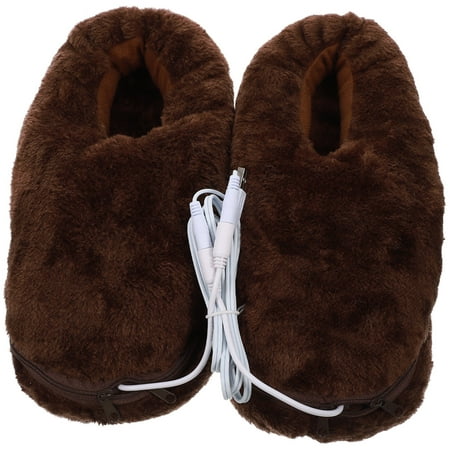 

1 Pair of Warm Keeping Plush USB Heating Slippers Electric Heated Up Shoes Winter Shoes (Coffee)