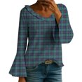 thumbnail image 2 of HLKJKLS Long Sleeve Shirts For Women 3/4 Bell Sleeve V Neck Pressed Pleated Solid Color T Shirt Cotton Like Spring Winter Green M-4Xl, 2 of 8