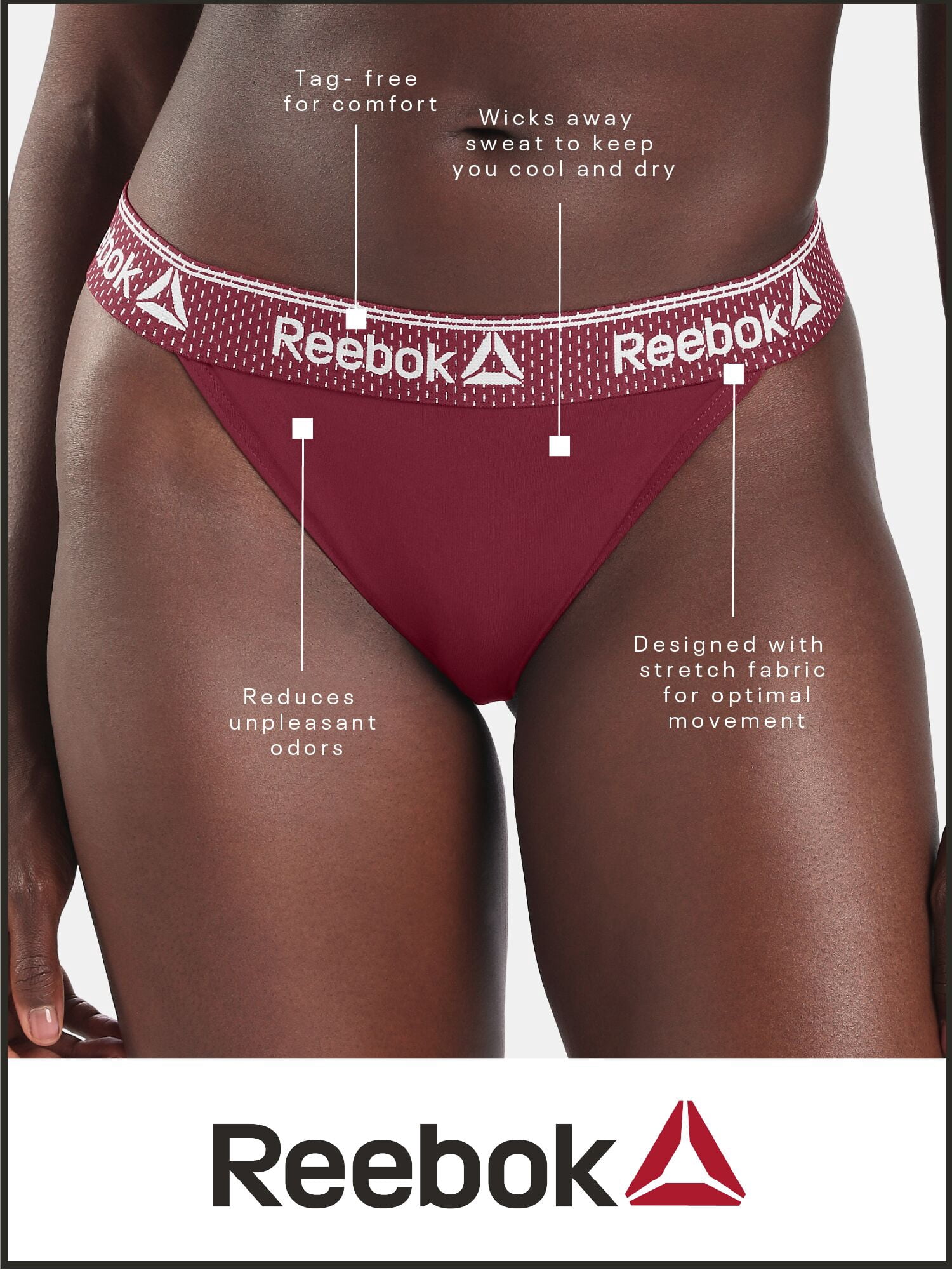 Reebok Women’s Pro-Series Thong Underwear, 3-Pack, Size S - 2XL