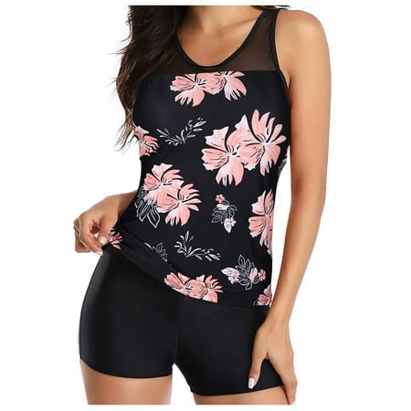 Womens Tankini Bathing Suits Two Top With Shorts Piece Full Coverage Modest Bathing Suit For Women Swim Suits Pink S