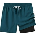thumbnail image 2 of Mens Swim trunks Swim Shorts Quick Dry 5 inch Inseam Beach Shorts with Compression Liner and Zipper Pockets, 2 of 7