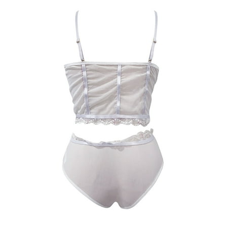 

Gubotare Plus Size Lingerie For Women Women Lingerie Set Lace Teddy Strap Bodysuit with Garter Belts Bra and Panty Sets White L