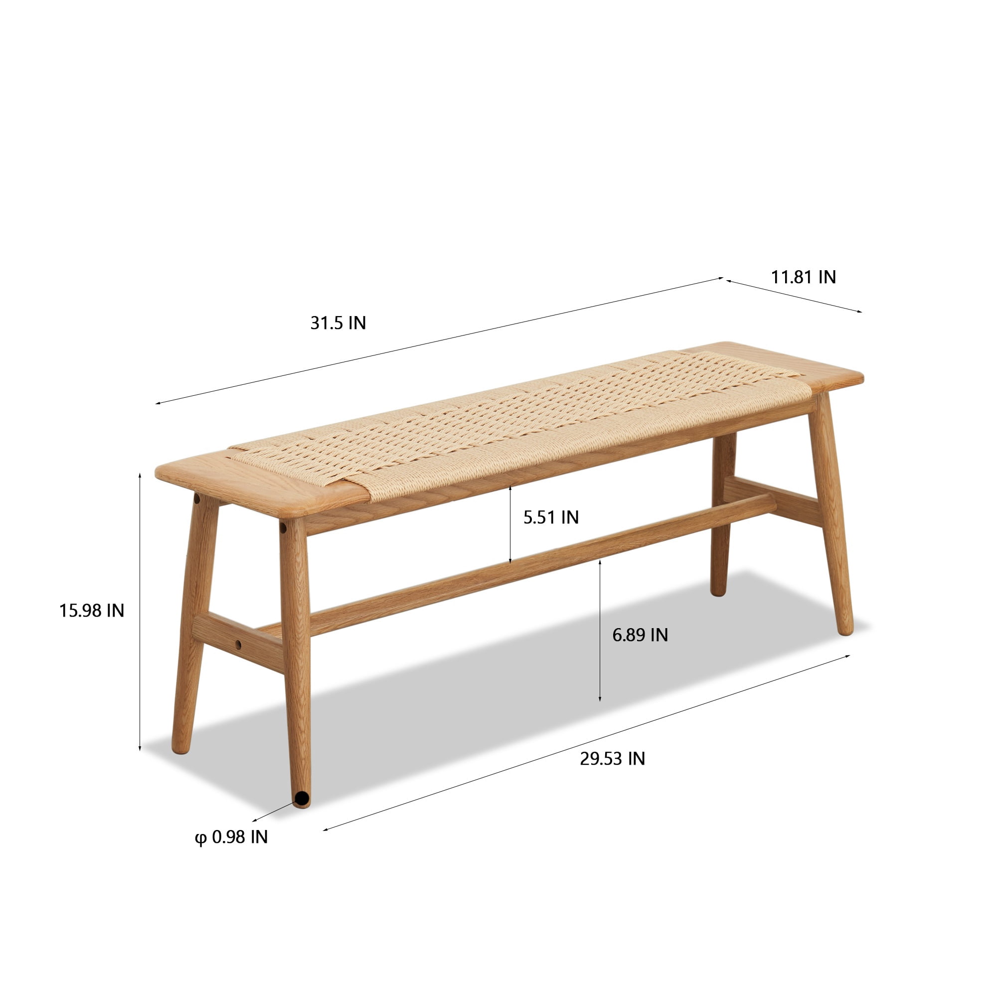 PORKISS Indoor Bench, End of Bed Bench, Wood Dining Bench, Entryway Bench with Solid Wood Legs for Bedroom, Kitchen & Living Room, Oak