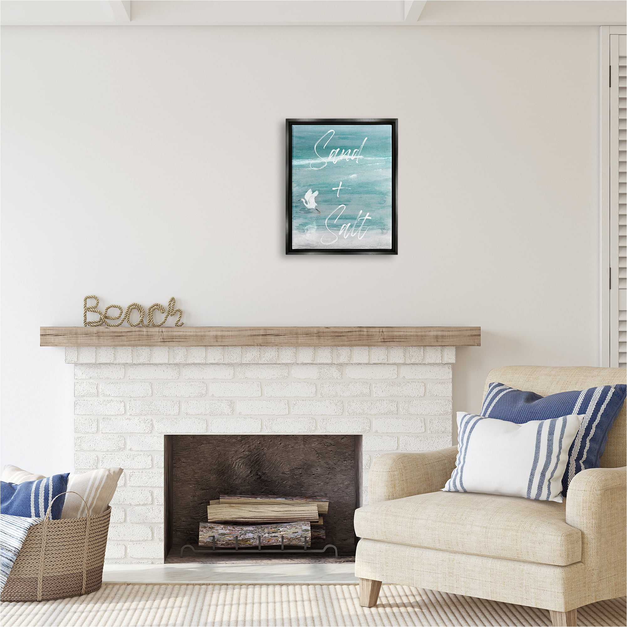 Stupell Industries Sand & Salt Beach Phrase Animals & Insects Painting Black Floater Framed Canvas Art Print Wall Art, 17 x 21