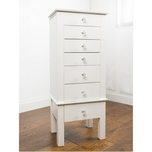 Crystal Standing Jewelry Armoire, Jewelry Armoire White