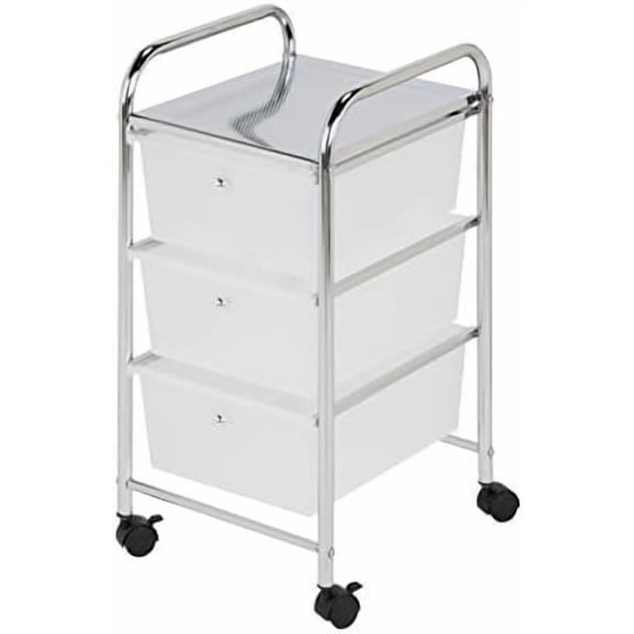 3-Drawer Plastic Storage Cart on Wheels,Silver