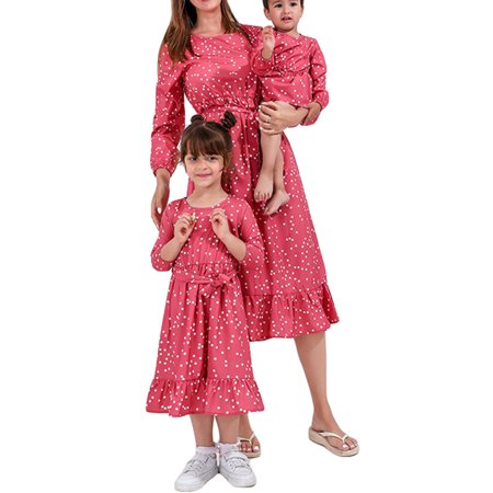 

Huakaishijie Mom and Me Matching Dresses for Women Kid Girls Dots Print Ruffle Dress with Belt