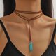 thumbnail image 4 of Collar largo con colgante turquesa étnico para mujer, cadena de cuero con cuentas de piedra azul Natural Irregular hecha a mano, joyería Bohemia, 4 of 4