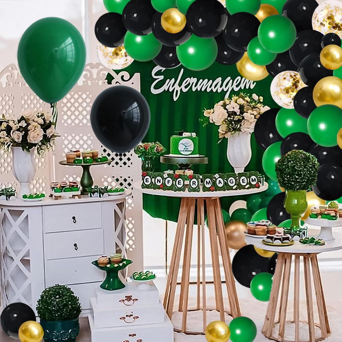 Dark Green Black Gold Balloon Garland Arch - Emerald Green Balloons Metallic Gold Confetti Balloons Super Football Balloons for Forest Camo Birthday Wedding Graduation Retirement Party Decorations