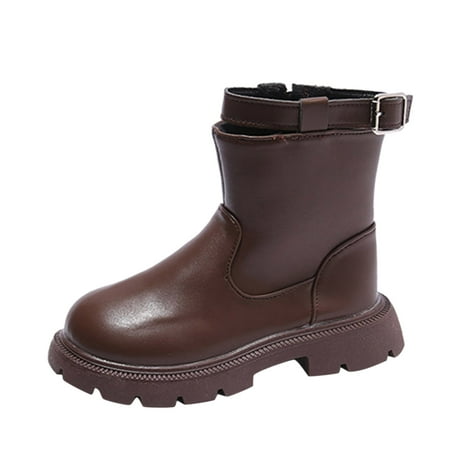 

LBECLEY Boots for Baby Girl Size 3 Autumn and Winter Children Boots Boys and Girls Thick Soles Non Slip Side Zippers Solid Buckles Casual Style Boots for 9 Year Old Girls Brown 35