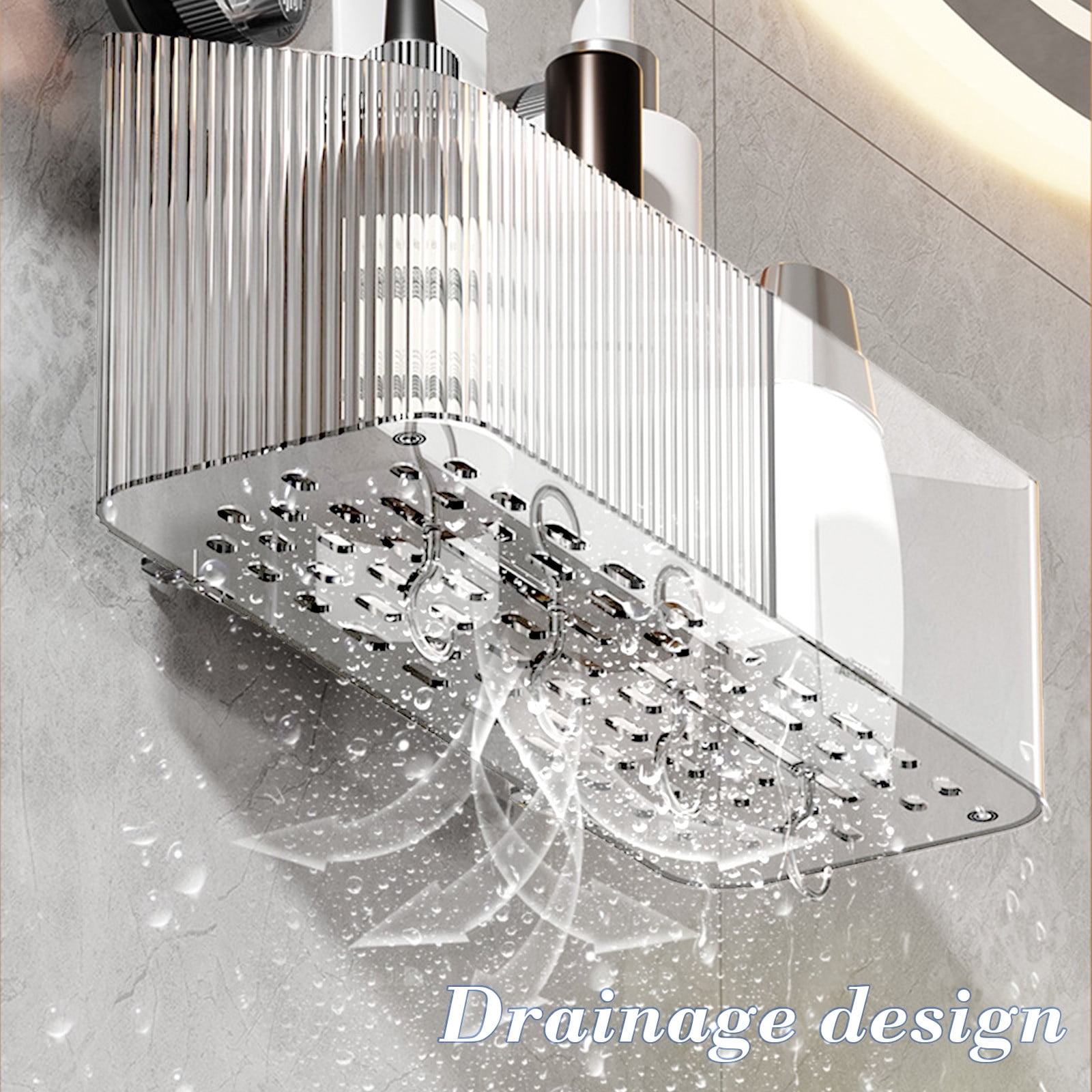 Étagère Murale Transparente Sans Perçage Motif Glacier De Luxe Avec Ventouse Durable De Haute Qualité Amovible