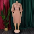 thumbnail image 4 of AURA Womens Elegant Lace Hollow Out Pleated Midi Dress High Waist Belted 3 4 Lantern Sleeve, 4 of 9