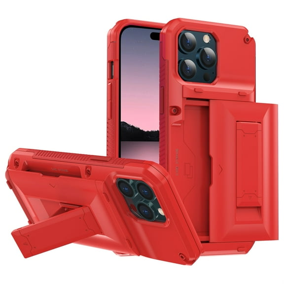SaniMore Case for iPhone 14 Pro (6.1" 2022), [Back Card Slot   Incvisible Kickstand] Upgraded Heavy Duty Protective Hybird Rugged Military Grade Anti-drop Shockproof Shell For iPhone 14 Pro, Red