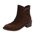 thumbnail image 1 of NECHOLOGY Botas Mujer Zapatos Botines mujer Botas de moda de tacón grueso con cremallera trasera y cabeza redonda con panel de cuero de ante plisado sólido Vintage para mujer (Brown, 7), 1 of 7