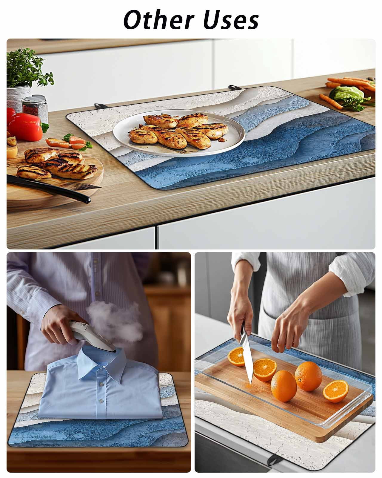 Stove Top Covers for Electric Stove, Blue Ombre Glass Stovetop Cover Protector, Modern Wave Abstract Art Induction Cooktop Protector Oven Mat for Kitchen Countertop 24"x21"