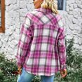 thumbnail image 4 of Long Sleeve Plaid Coat Lapel Button Down Simple Stylish Women Casual Coat for Daily Life Shopping Vacation Dating Pink M, 4 of 6