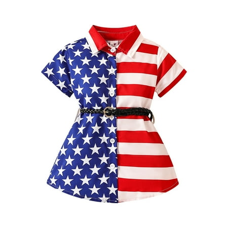 

ZRBYWB Toddler Girls Dresses Independence Day Short Sleeve Print Princess Dress Dance Party Dresses Baby Girl Clothes
