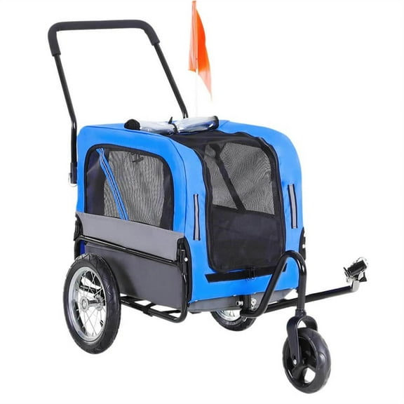 Demi Bonn Compact 2-in-1 Pet Bike Trailer & Stroller with Hitch, Attachable Sidecar Cart for Travel & Outdoor Adventures, Blue