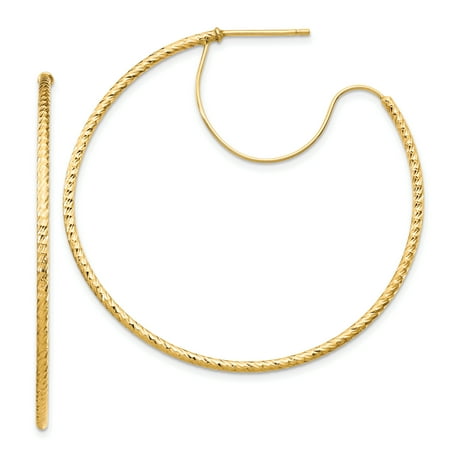Primal Gold 14 Karat Yellow Gold 1.5x45mm Diamond-cut with Polished wire Hoop Earrings