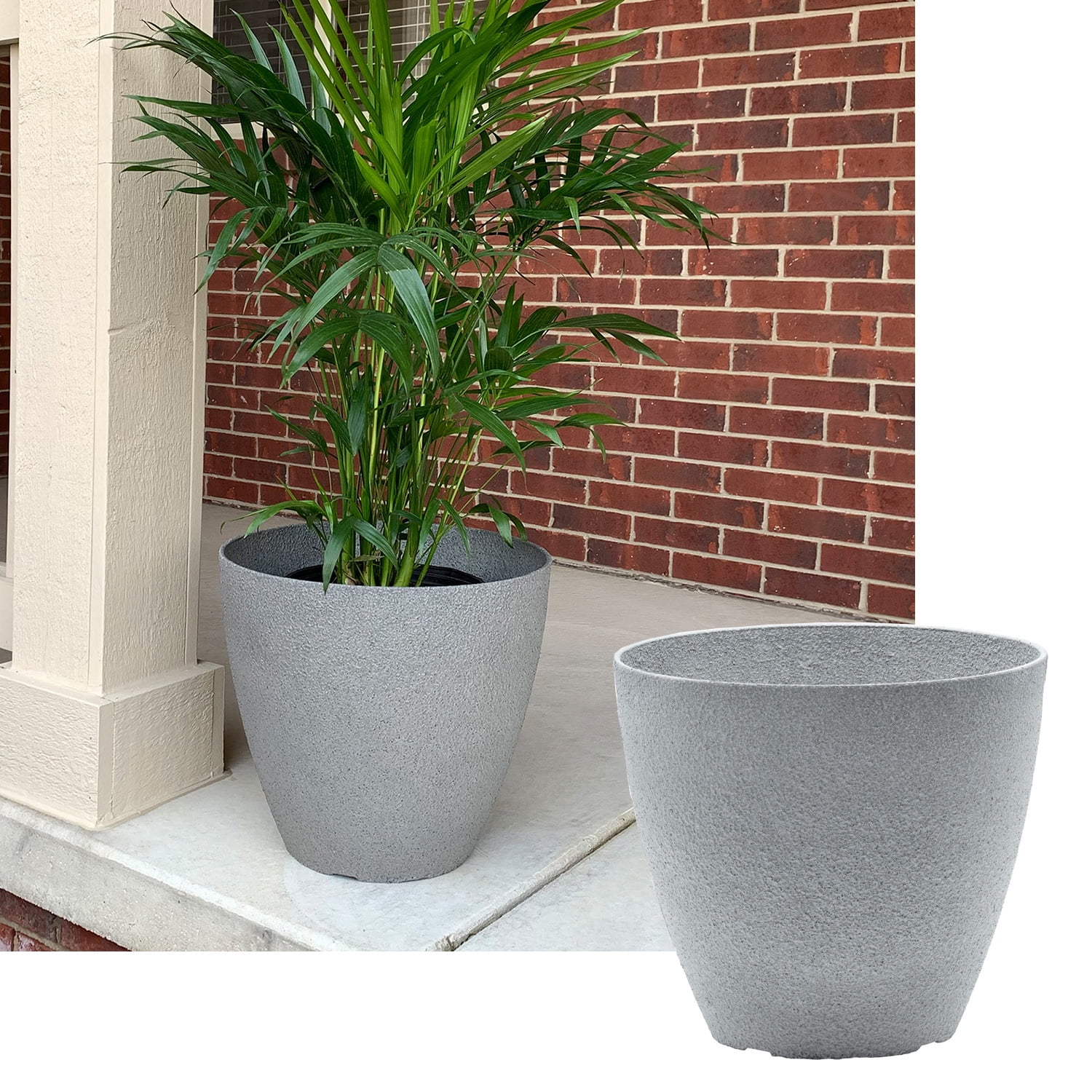Dark Grey Square/Round Wood Effect Plastic Flower Plant Pot Garden Grow Planter 