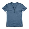 thumbnail image 2 of Domuza Henley Shirt for Men Casual Short Sleeve Button Up Basic Tees Slim Fit T Shirts Summer Stylish Distressed Comfort Top Blue M, 2 of 4