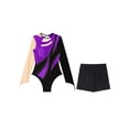 thumbnail image 3 of TSSOE Womens Gymnastics Leotards Metallic Contrast Color Long Sleeve Bodysuit with Shorts Purple XL, 3 of 5