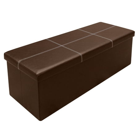 Otto & Ben 45 Inch Line Design Memory Foam Folding Storage Ottoman Bench with Faux Leather