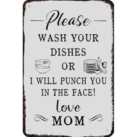 Retro Decor Tin Signs,“Dish - washing Reminder Sign”,for garage,bar,restaurant,living room,bedroom,kitchen,cafe,bar,8×12inch