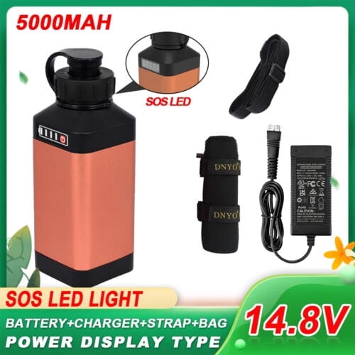 Batería SOS 14.8V 5000mAh + cargador + correa Set BM5000. Reemplaza batería de carrete eléctrico c/ pantalla p/ Daiwa BM2900, Tanacom 750/1000, y Shimano Beastmaster 9000. Incluye funda.