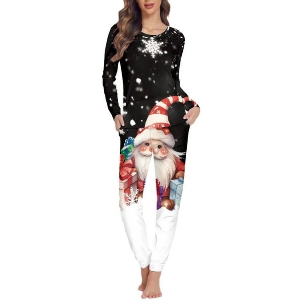 Pijama de diseño navideño para mujer, ropa de dormir informal de manga larga, conjunto de dos piezas, ropa de casa cómoda y elegante, estampado a pedido