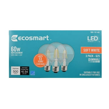 EcoSmart 60-Watt Equivalent G25 Dimmable Energy Star Clear Filament Vintage Style LED Light Bulb Soft White (3-Pack)