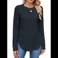thumbnail image 2 of Camiseta Informal de Larga para Mujer, con Cuello Redondo, Dobladillo Curvo y Botones en la Espalda, Estilo Moderno y Holgado. Negro S, 2 of 9