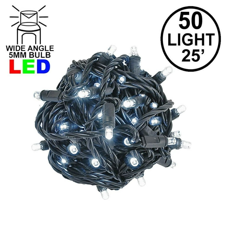 Christmas Lights - 50-Light White Wire w/ Multi Color Lights, 6 Spacing