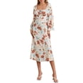 thumbnail image 2 of Lnzyyephy Women Long Dress, Long Sleeve Square Neck Tie-up Floral Dress Slit Dress Fall Swing Dress, 2 of 10
