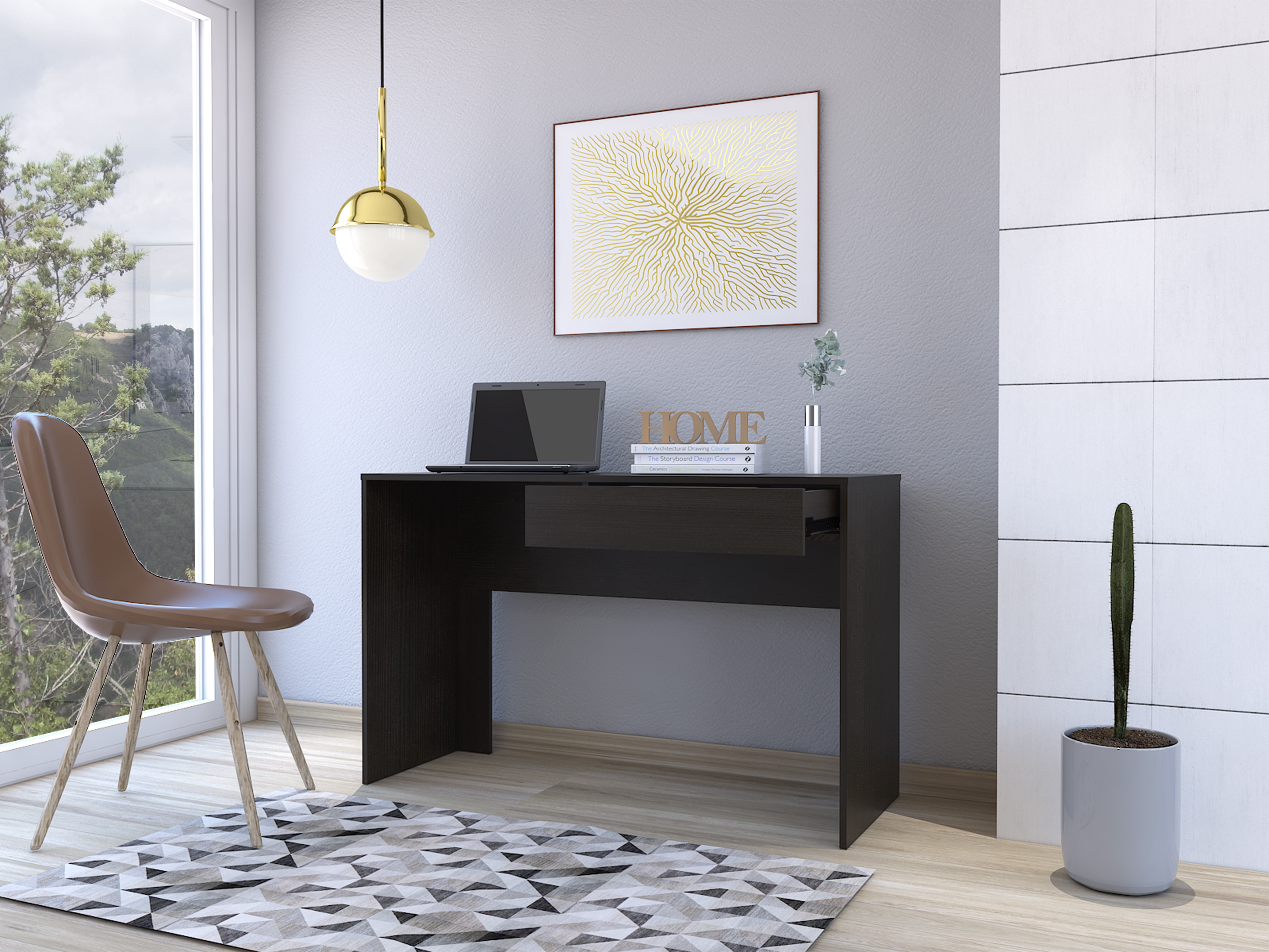 Acre Writing Computer Desk, One Drawer, Black