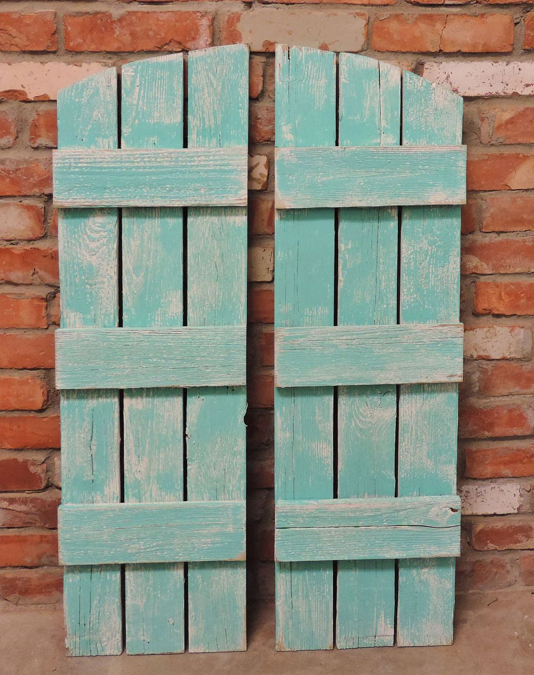 Lot of 2 Red Weathered Look Shutter Primitive Wood Rustic 