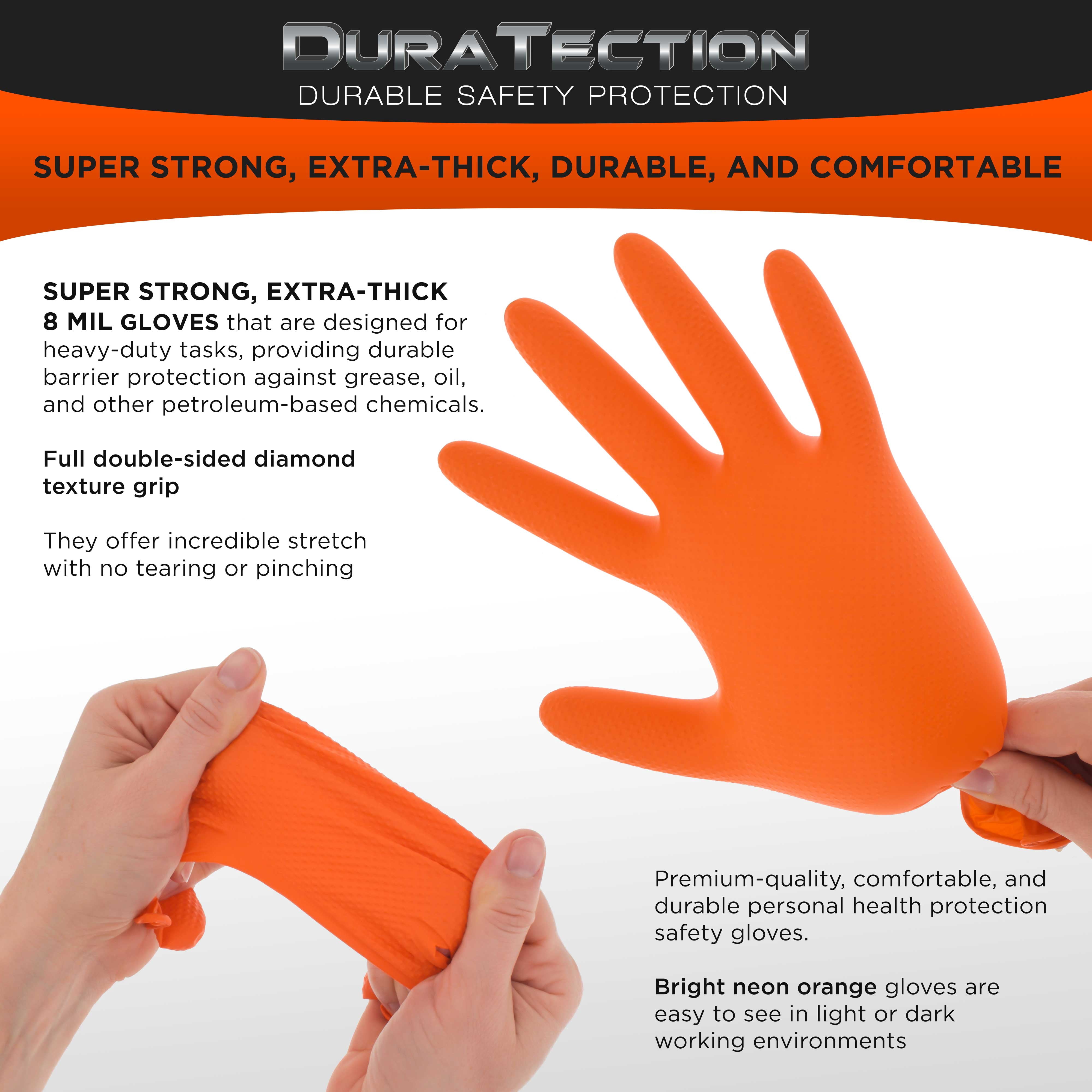 Dura-Gold Duratection 8 Mil Orange Super Duty Diamond Textured Nitrile Disposable Gloves, 10 Boxes of 100, Small - Latex Free, Powder Free, Food Safe, Safety Protection Work Gloves, Industrial