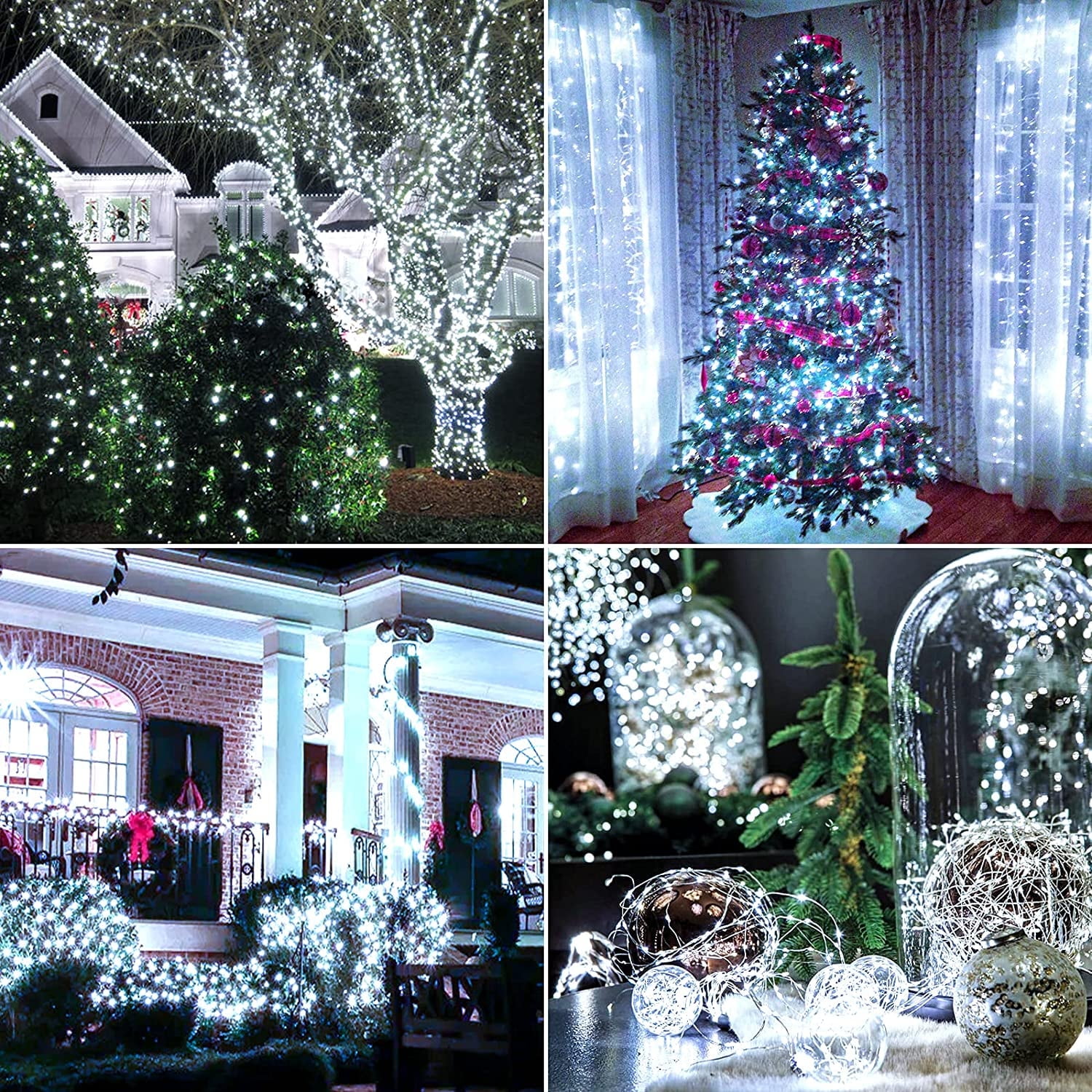 4 Pack 184FT 520LED Christmas Solar Fairy Lights Outdoor IP65 Waterproof, Juhefa Twinkle String Lights for DIY Christmas Tree Decorations, Party, Wedding, Yard (White)