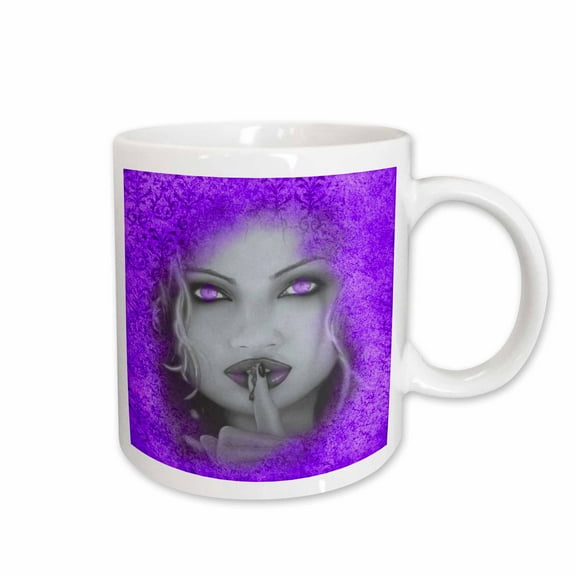 3drose, Purple Tapestry Background and Portrait of a Beautiful Gothic Style Lady with Purple Eyes and Lips, 11oz Mug