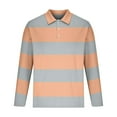 thumbnail image 2 of Fnnxeal Mens Polo Shirts Casual Long Sleeve Collared Fall Winter Button Striped Orange Polo Shirts for Men Size M, 2 of 5