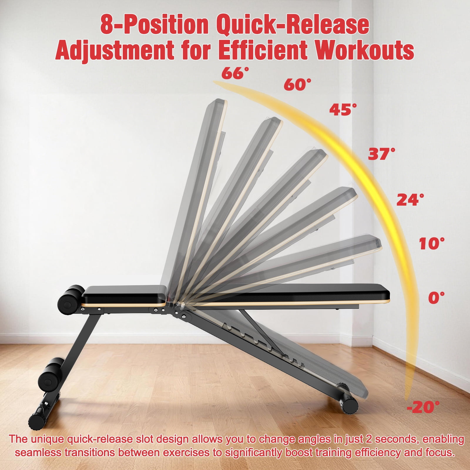 ALSO GO 8 Positions Adjustable Weight Bench,Foldable Workout Bench Olympic Weight Bench Press for Home Gym Full Body Strength Training,Support up to 660lbs